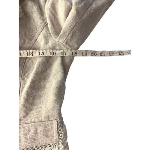 Newport News Women’s Sz 8 Cream Linen Cotton 2 Button Lace Fringe Blazer - Picture 8 of 12